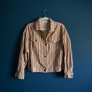 CJLA Carly Jean Los Angeles striped burnt orange and cream denim jean jacket